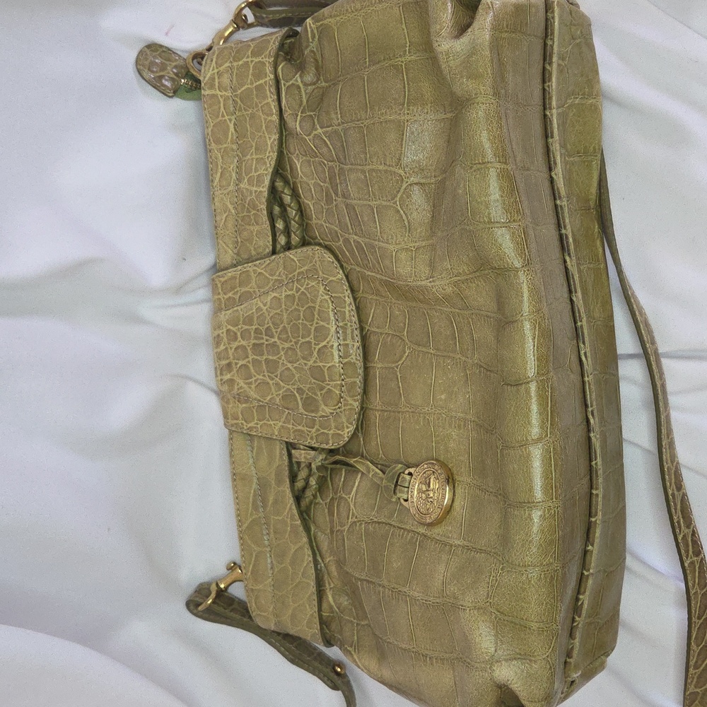 Vintage Brahmin Crocodile Embossed Olive Green Leather Crossbody Purse - Picture 4 of 17